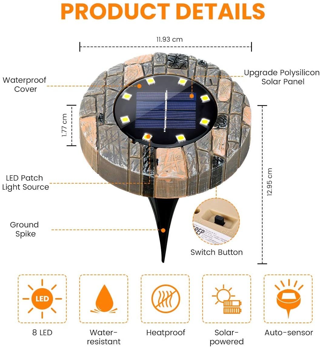 8 Pack Solar Ground Lights 8 LED Disk Solar Lights Outdoor Upgraded Garden Waterproof Bright In-Ground Lights for Image 4