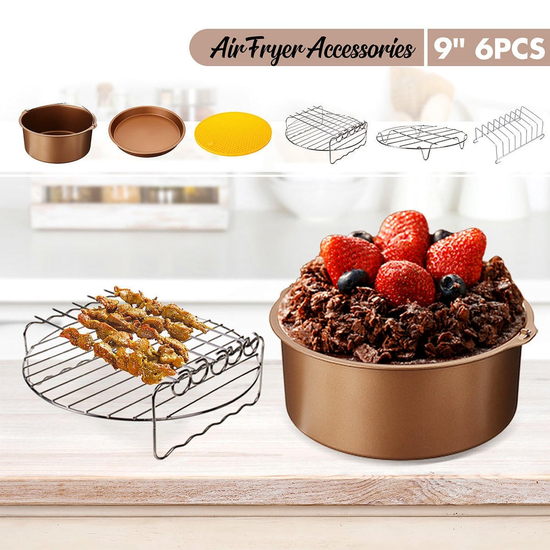 6pcs 9 Inch Non-stick Air Fryer Accessories Set Cake Pizza BBQ Roast Baking Tools For 5.3-6.8QT Air Fryer Image 8