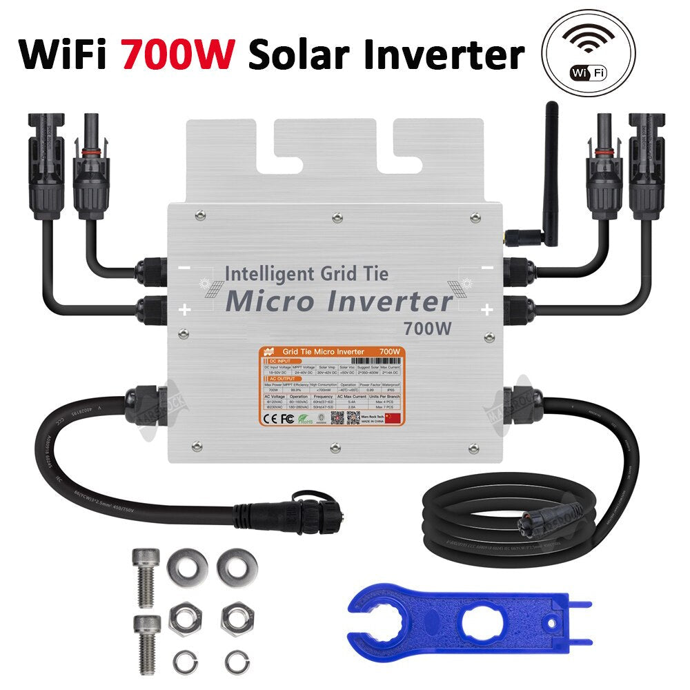 700W Grid Tie Solar Inverter 18-50V DC Pure Sine Wave Microinverter For 2200W~350W PV Solar Panel Built-in WiFi Image 2