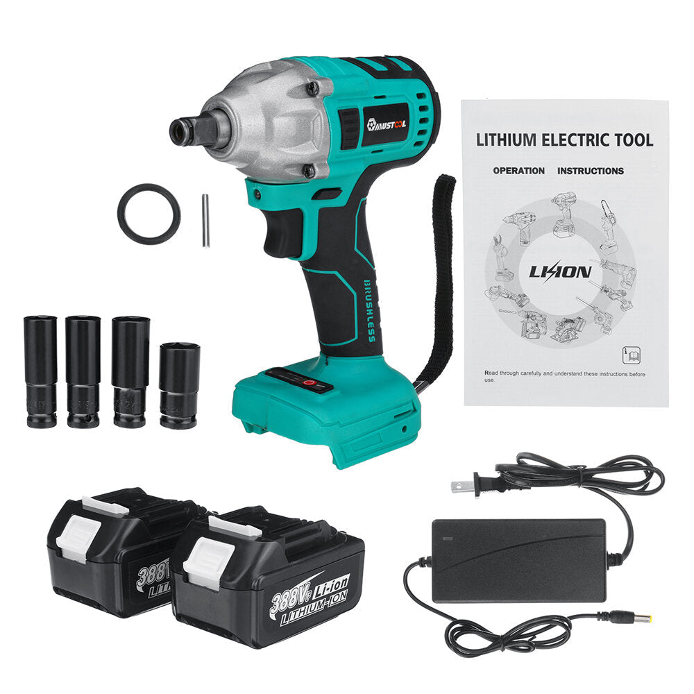 800N.M 1/2" 388VF 22900mAh Electric Wrench Brushless Motor Power Tool with Sleeve Image 1