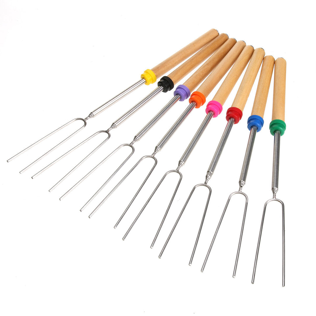 8PCS Roasting Sticks Telescoping 12"-32" Smore Sticks Skewers Set with Wooden Handle for BBQ Hot Dog Fork Fire Pit Image 6