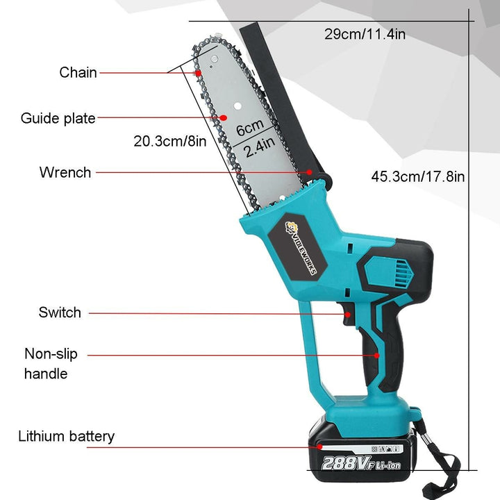 8inch 21V 1500W Electric Cordless One-Hand Saw Chain Saw Woodworking with Battery Kit Image 4