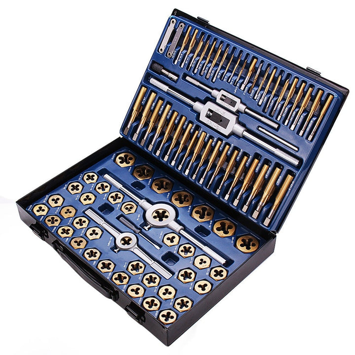 86Pcs Hard Alloy Plating Titanium SAE Tap And Die Set Combination Metric Tools Kit Image 4