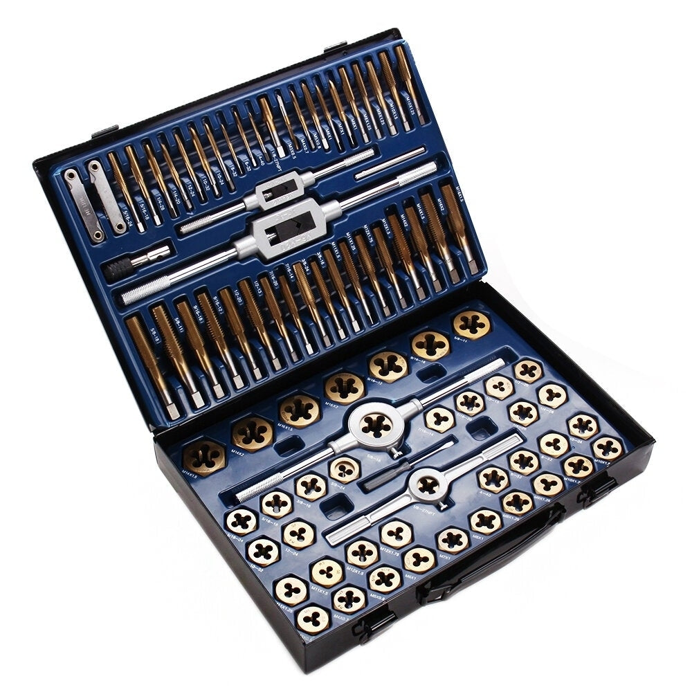 86Pcs Hard Alloy Plating Titanium SAE Tap And Die Set Combination Metric Tools Kit Image 5