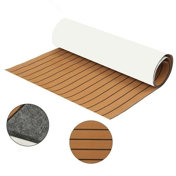 89x230cmx6mm Dark Brown With Black Lines Boat EVA Foam Faux Teak Decking Sheet Image 9