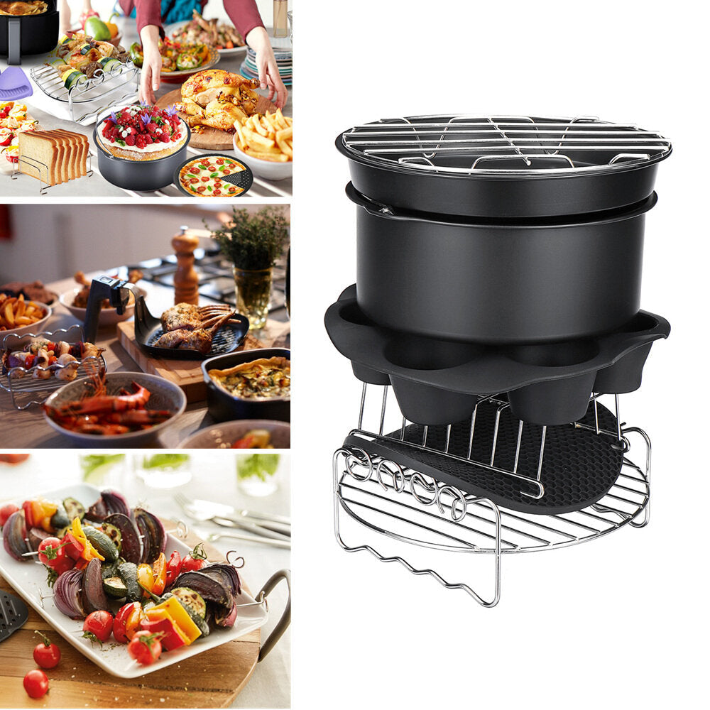 9inch 12Pcs/Set Air Fryer With Baking Pad Pot Silicone Mat BBQ Grill Pan Multi-Purpose Cooking Accessories Image 1