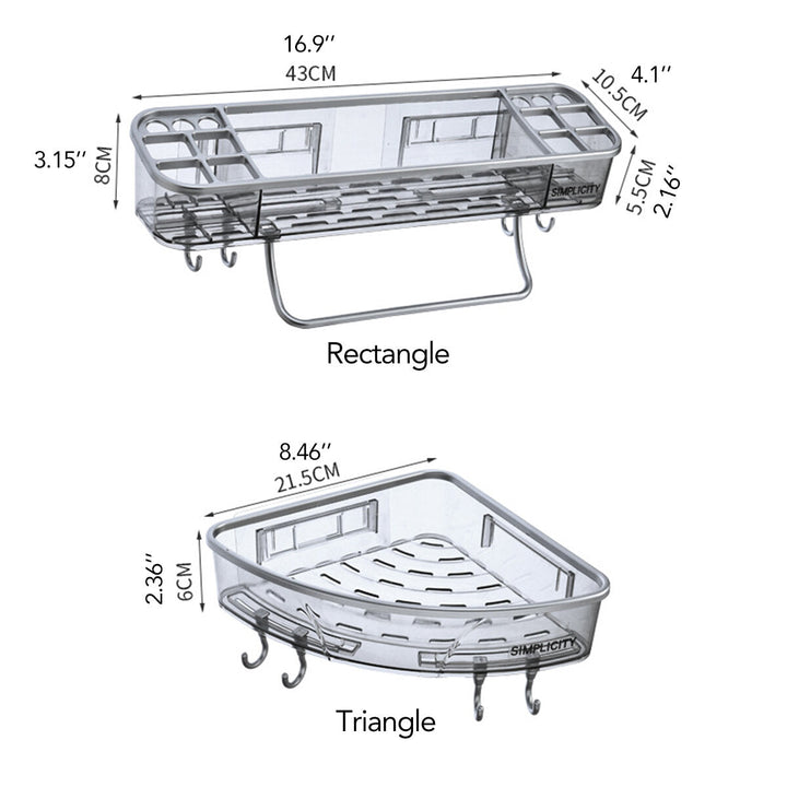 Bathroom Triangular Shower Shelf Corner Bath Storage Holder Rack With Hooker Image 3