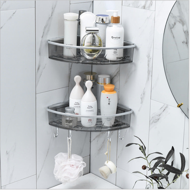 Bathroom Triangular Shower Shelf Corner Bath Storage Holder Rack With Hooker Image 4