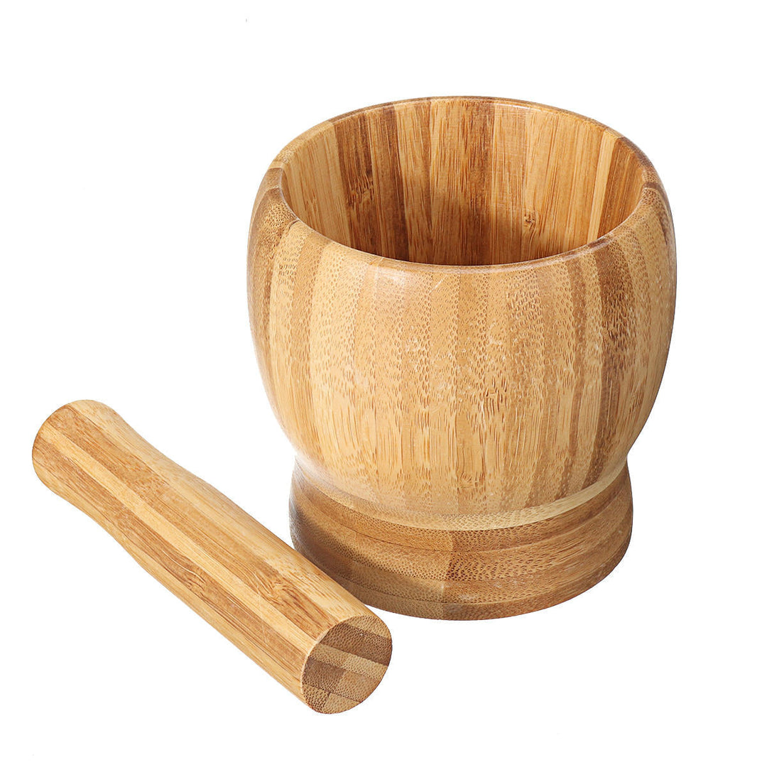 Bamboo Mortar and Pestle Garlic Presser Masher Hand Grinder Crusher for Home Spice Pepper Grinder Masher Mortar Kitchen Image 1