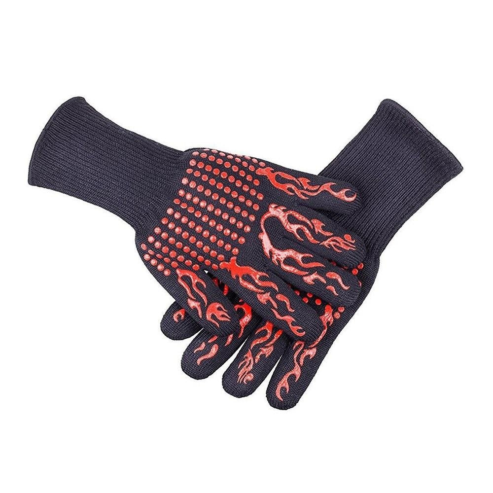 Barbecue Gloves with Silicone Anti-slip Stripe Heat Proof Oven 500~800 Resistant Grill Image 1