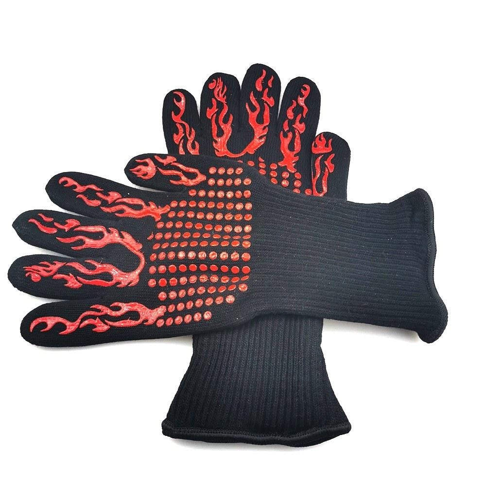 Barbecue Gloves with Silicone Anti-slip Stripe Heat Proof Oven 500~800 Resistant Grill Image 2