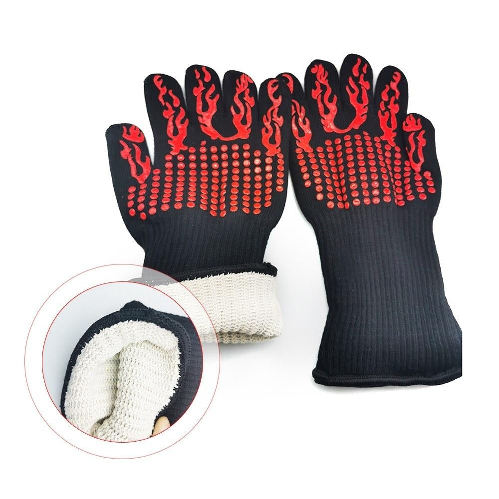 Barbecue Gloves with Silicone Anti-slip Stripe Heat Proof Oven 500~800 Resistant Grill Image 3