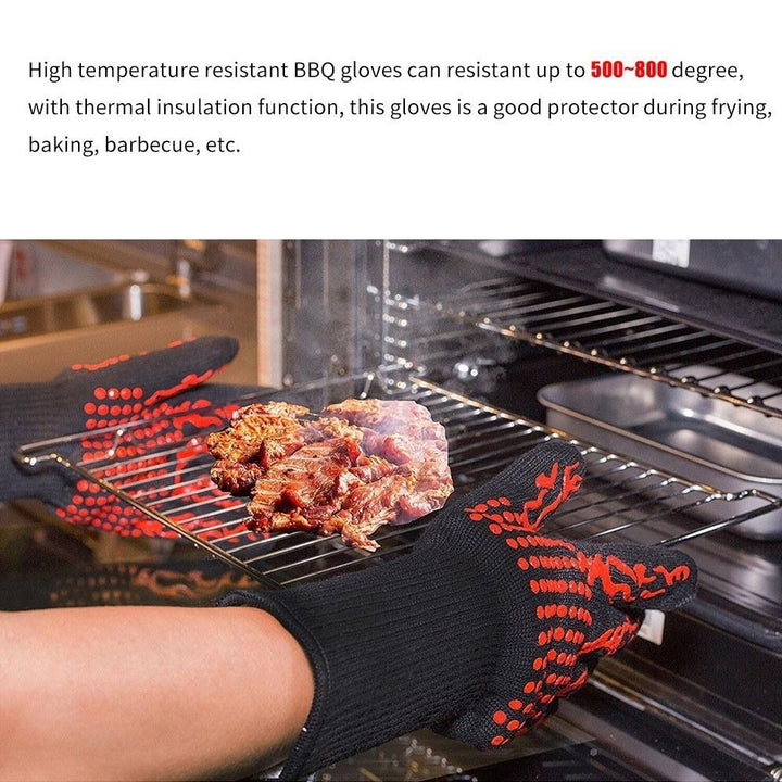 Barbecue Gloves with Silicone Anti-slip Stripe Heat Proof Oven 500~800 Resistant Grill Image 5