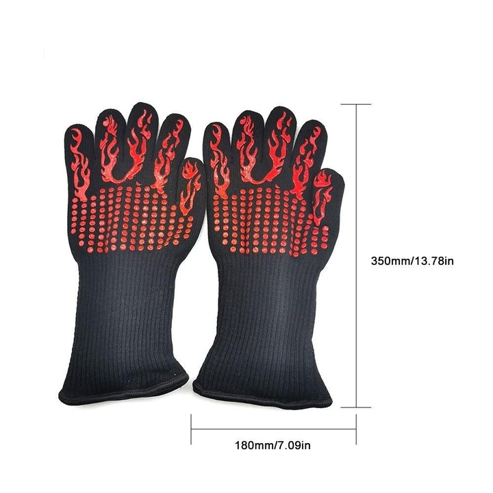 Barbecue Gloves with Silicone Anti-slip Stripe Heat Proof Oven 500~800 Resistant Grill Image 9