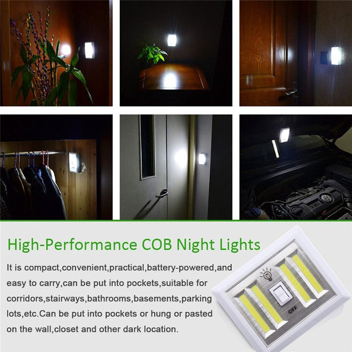 Battery Powered 4 COB LED Switch Night Light Wall Lamp For Kitchen Cabinet Garage Closet Camp Emergency Lamp Image 3