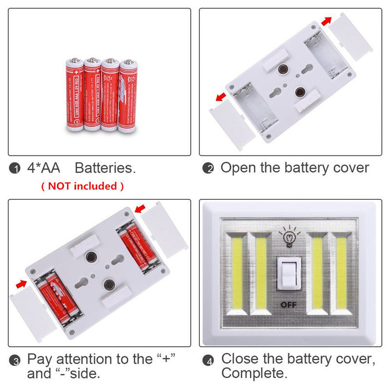 Battery Powered 4 COB LED Switch Night Light Wall Lamp For Kitchen Cabinet Garage Closet Camp Emergency Lamp Image 4