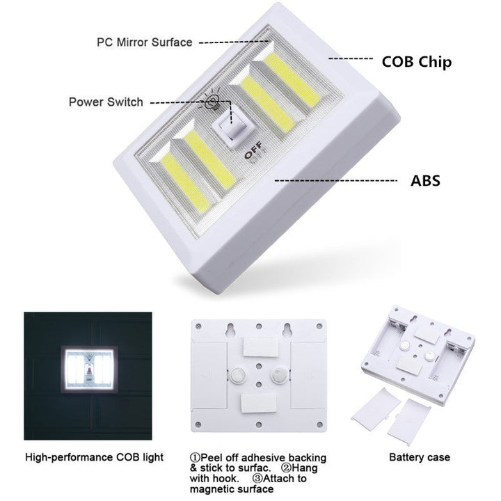 Battery Powered 4 COB LED Switch Night Light Wall Lamp For Kitchen Cabinet Garage Closet Camp Emergency Lamp Image 5