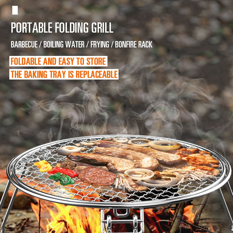 BBQ Barbecue Stainless Steel Plate Camping Gridiron Outdoor Cooking Tools Folding Portable BBQ Grill Barbecue Image 2