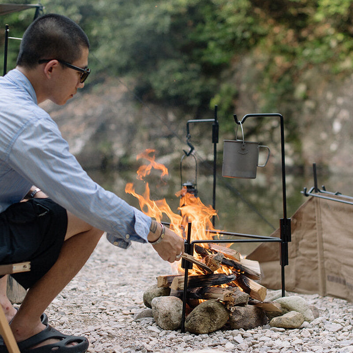 Burning Fire Rack Portable Picnic Firewood Rack Triangle Stable Outdoor Camping Barbecue Image 3