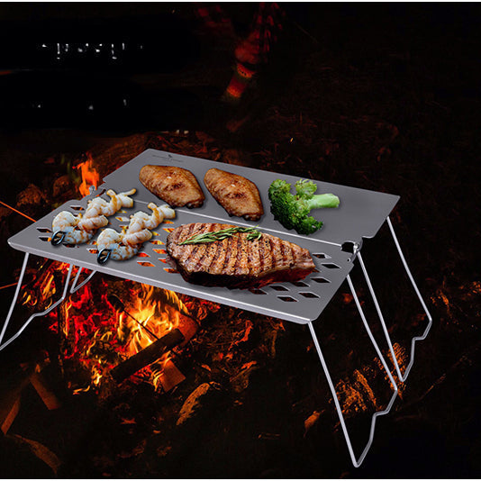 Camping Grill Titanium Folding Frying Plate Small Outdoor Table Picnic Backpacking Steak BBQ Charcoal Net Rack Image 4