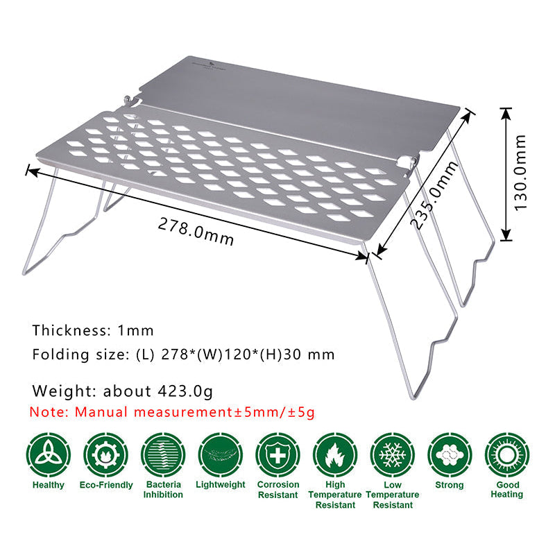 Camping Grill Titanium Folding Frying Plate Small Outdoor Table Picnic Backpacking Steak BBQ Charcoal Net Rack Image 8