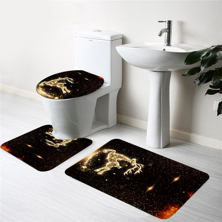 Christmas Elk Waterproof Shower Curtain Set Anti-slip Non-toxic Toilet Rug Mat Toilet Lid Cover Christmas Decoration Set Image 2