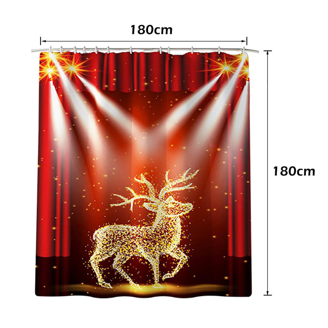 Christmas Elk Waterproof Shower Curtain Set Anti-slip Non-toxic Toilet Rug Mat Toilet Lid Cover Set Image 6