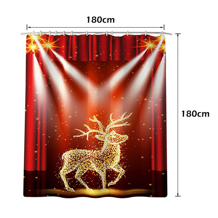 Christmas Elk Waterproof Shower Curtain Set Anti-slip Non-toxic Toilet Rug Mat Toilet Lid Cover Set Image 1