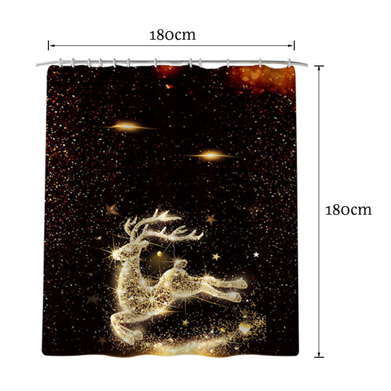 Christmas Elk Waterproof Shower Curtain Set Anti-slip Non-toxic Toilet Rug Mat Toilet Lid Cover Christmas Decoration Set Image 5