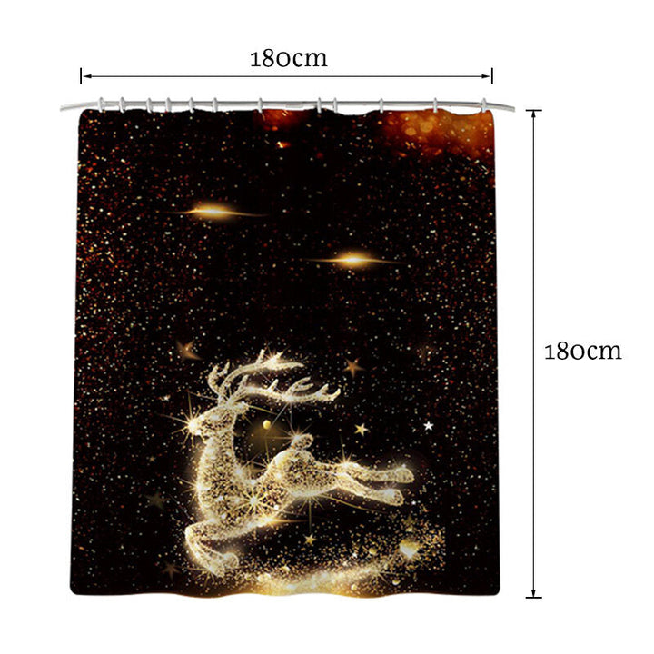 Christmas Elk Waterproof Shower Curtain Set Anti-slip Non-toxic Toilet Rug Mat Toilet Lid Cover Christmas Decoration Set Image 5