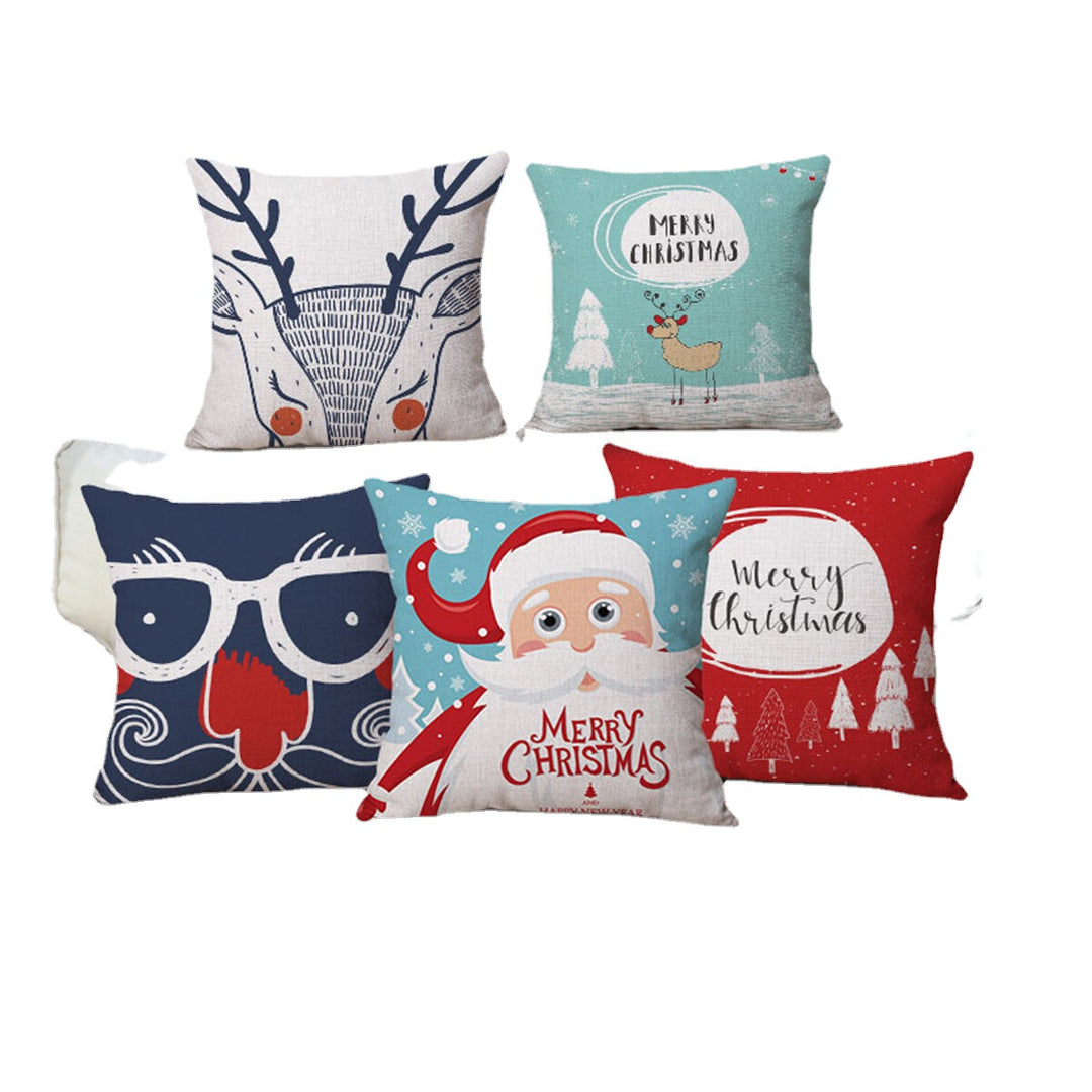 Christmas Linen Cushion Cover 4545 Pillowcase Sofa Cushions Throw Pillow Case Festive Gift Image 3