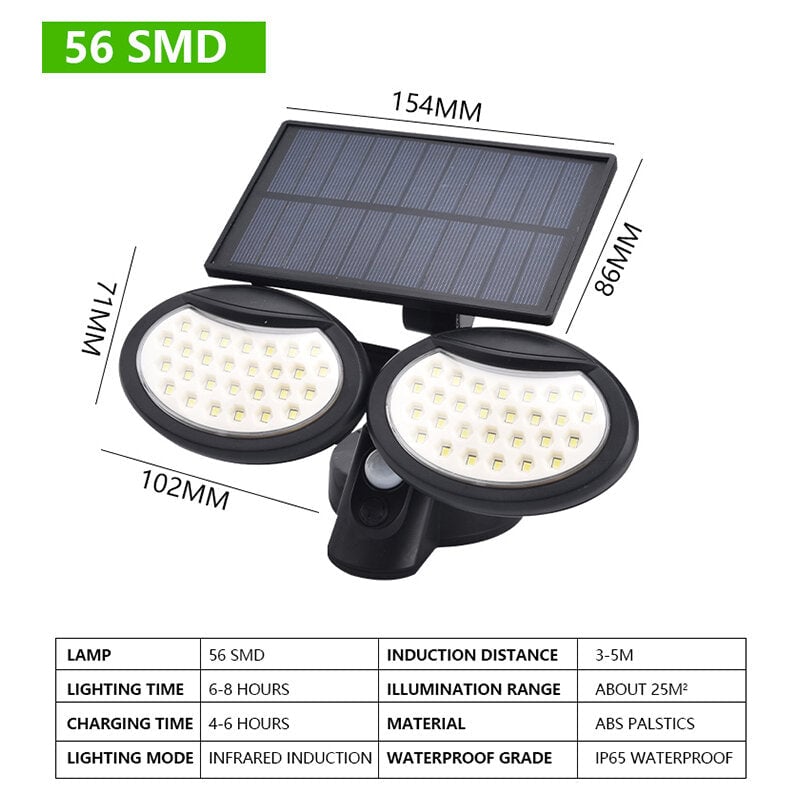 Double Head Motion Sensor LED Solar Light Outdoor Spotlight Waterproof Rotatable Wall Lamp Image 1