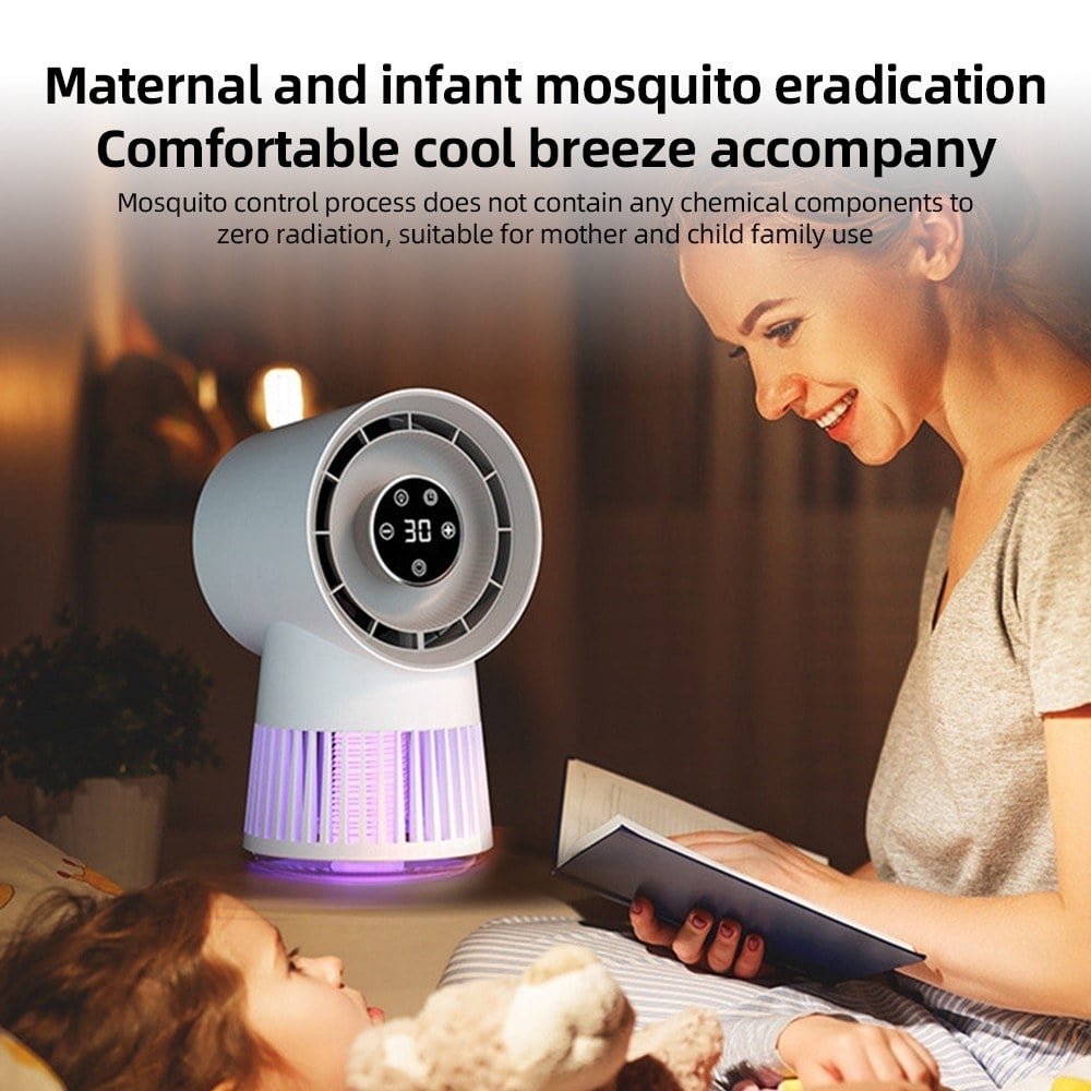 Electric Bug Zapper Fan, 2000V, 8H Timer, 20 Gears, 2400mAh Battery, Purple Light Image 2