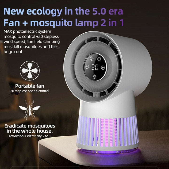 Electric Bug Zapper Fan, 2000V, 8H Timer, 20 Gears, 2400mAh Battery, Purple Light Image 7