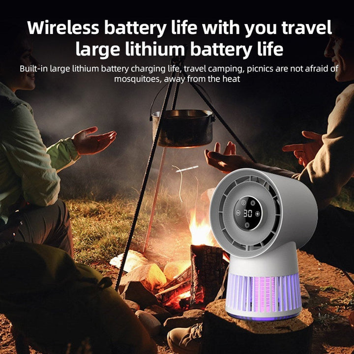 Electric Bug Zapper Fan, 2000V, 8H Timer, 20 Gears, 2400mAh Battery, Purple Light Image 9