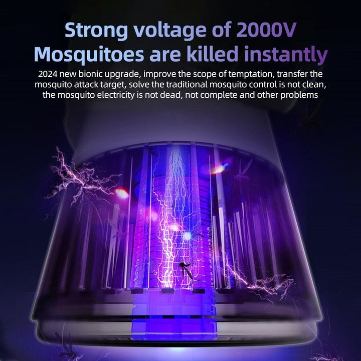 Electric Bug Zapper Fan, 2000V, 8H Timer, 20 Gears, 2400mAh Battery, Purple Light Image 11