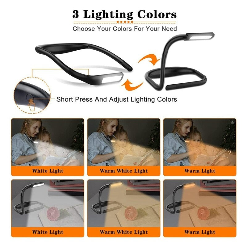 Fashion reading Light,Neck Book Light, Rechargeable, 3 Color Adjustable Brightness, Flexible Arm,Night Lamp For Image 2