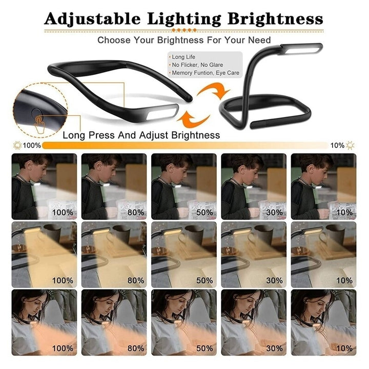 Fashion reading Light,Neck Book Light, Rechargeable, 3 Color Adjustable Brightness, Flexible Arm,Night Lamp For Image 4