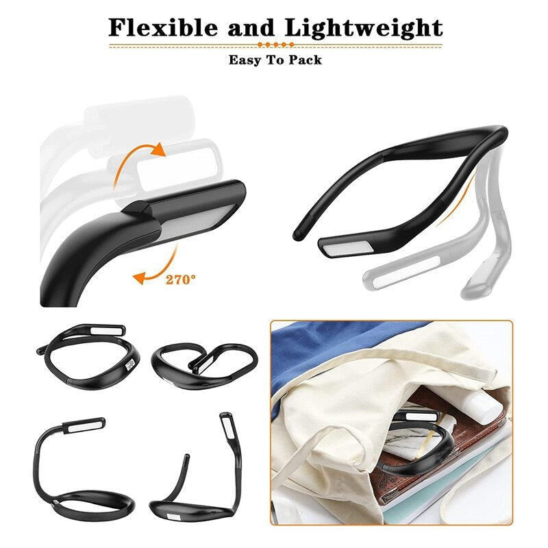 Fashion reading Light,Neck Book Light, Rechargeable, 3 Color Adjustable Brightness, Flexible Arm,Night Lamp For Image 6