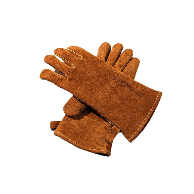 Flame Retardant Heat Insulation Gloves Leather High Temperature Outdoor Camping Picnic BBQ Gloves Image 1