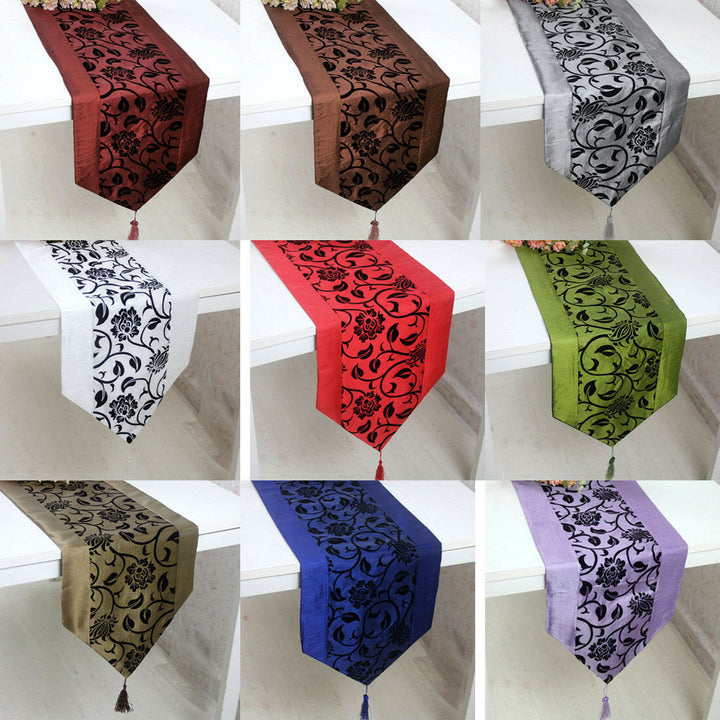 Flocking Damask Table Runner Cloth Wedding Decoration Image 1