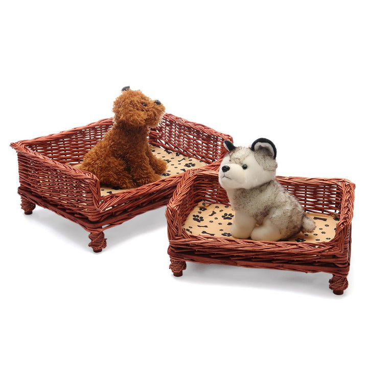 HAND WOVEN Wicker Pet Bed Dog Cat Basket Shabby Chic Sleeping Durable WashableDTTT Image 1