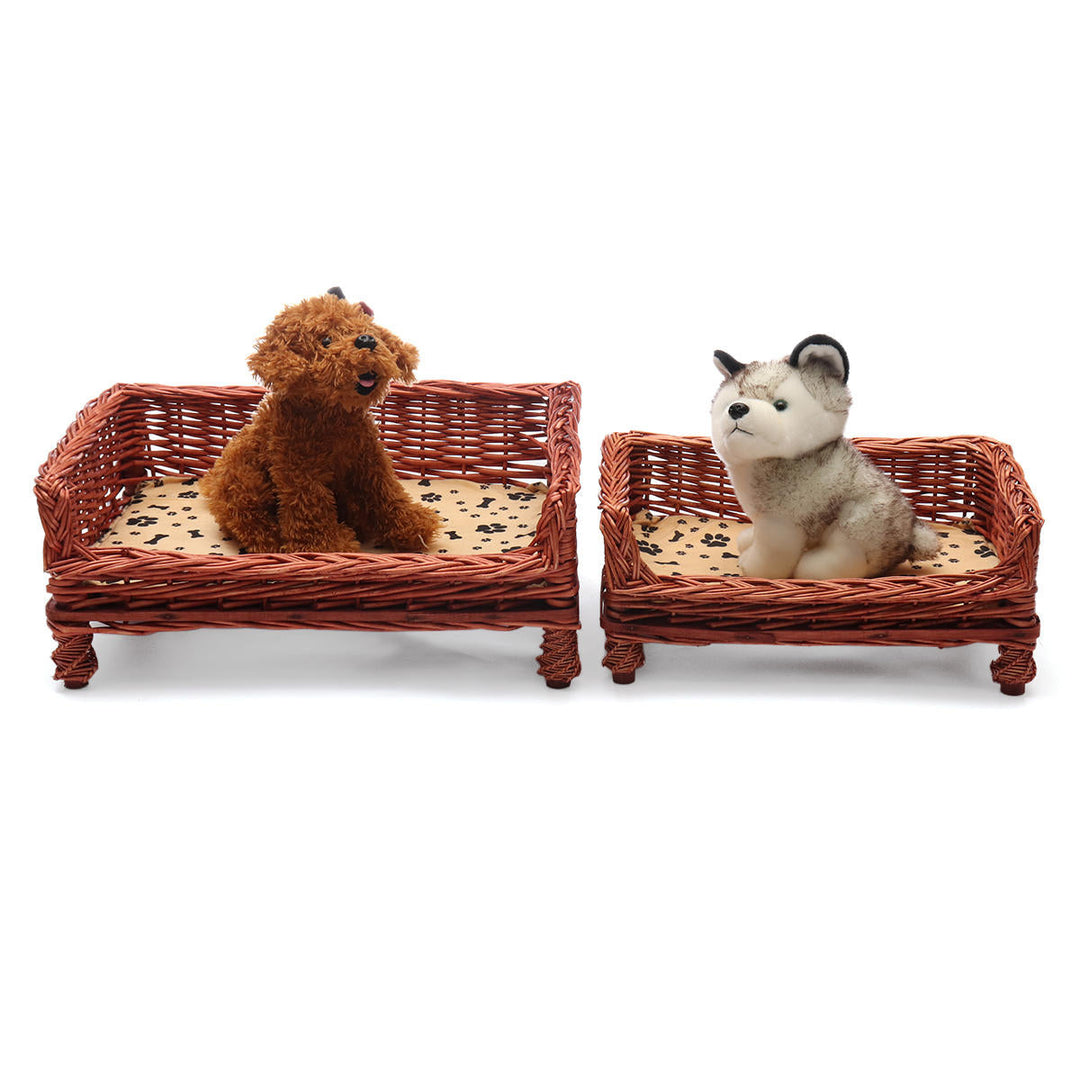 HAND WOVEN Wicker Pet Bed Dog Cat Basket Shabby Chic Sleeping Durable WashableDTTT Image 2