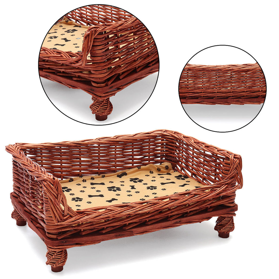 HAND WOVEN Wicker Pet Bed Dog Cat Basket Shabby Chic Sleeping Durable WashableDTTT Image 5