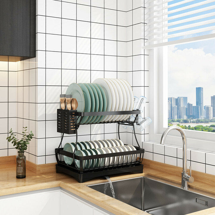 Kitchen Storage Dish Rack Stainless Steel Shelf Integrated Two-tier Countertop Kitchen Dish Rack Image 4