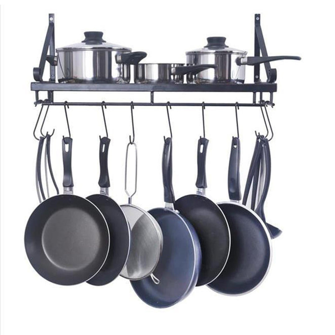 Kitchen Wall Mounted Pot Pan Rack Holder Cookware Storage Shelf Hanger With Hook Kitchen Storage Rack Image 1