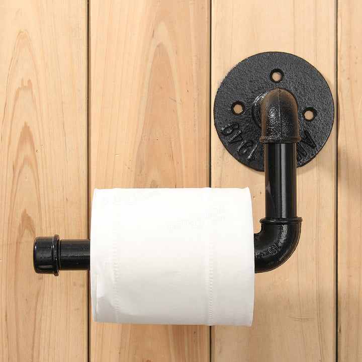 Industrial Rustic Style Iron Pipe Wall Mount Toilet Tissue Paper Roll Holder Towel Bar Image 3