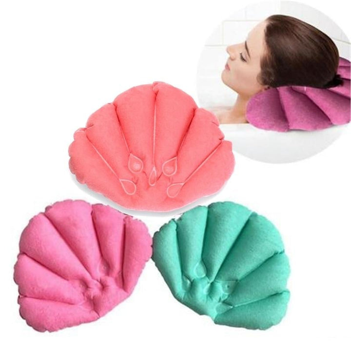 Home Spa Inflatable Pillow Cups Shell Shaped Neck Bathtub Cushion Random Color Acc Image 1