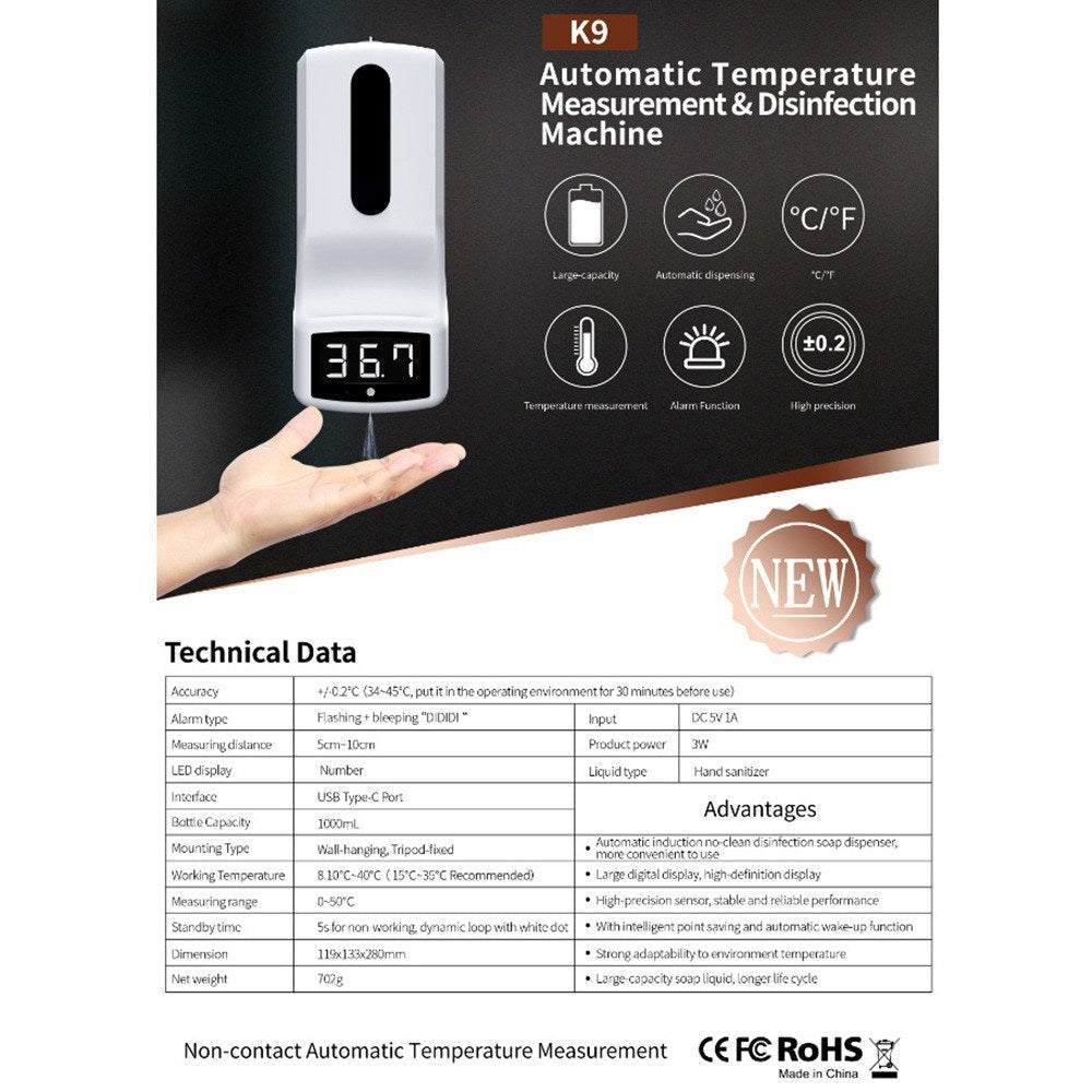 IR Automatic Temperature Measurement And Disinfection Machine With Bracket Wall-hanging/Tripod-fixed C/ F Automatic Image 7