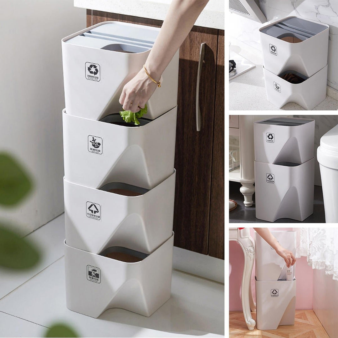 Kitchen Bathroom Trash Can Stacked Sorting Waste Bins Recycling Household Image 1